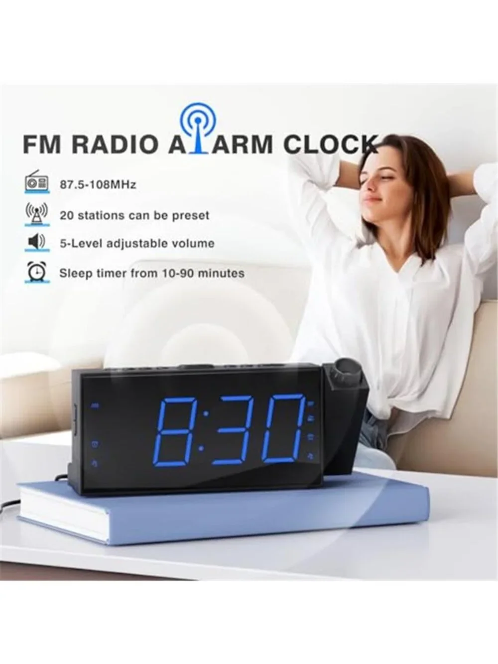 Projection Alarm Clock Radio LED Digital Dual Alarm USB Charger Ceiling